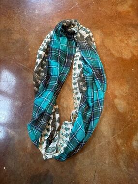 Women’s Plaid and Floral Infinity Scarf - Teal